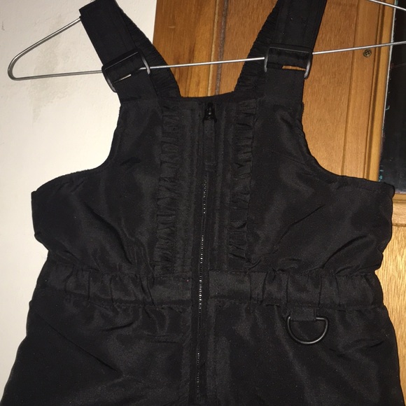 Girls Black Bib Snow Pants with Ruffles - Picture 1 of 3